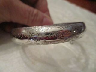 Vintage Sterling Silver Etched Bangle Bracelet,  Safety Chain 7 "