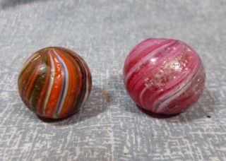 Pair Antique German Handmade Onionskin Marbles