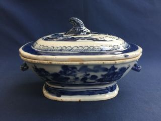 Antique Chinese Export Blue & White Canton Sauce Tureen