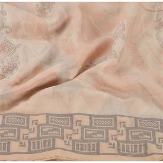 Sanskriti Vintage Cream Saree Pure Georgette Silk Printed Sari Craft 5Yd Fabric 3