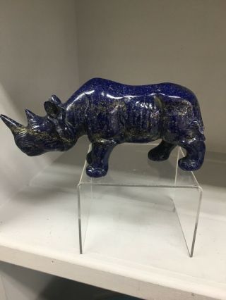 Charming Antique Lapis Lazuli Statue Hand Carved Rhino Sculpture Natural Stone