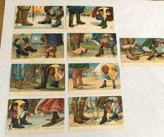 9 Vintage Advertising Postcards - Woonsocket Rubber Co.  Footwear Of Nations