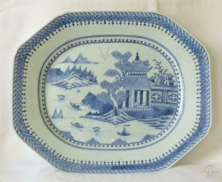 Very Large Antique Mid 18th Century Chinese Blue And White Meat Plate 45cms