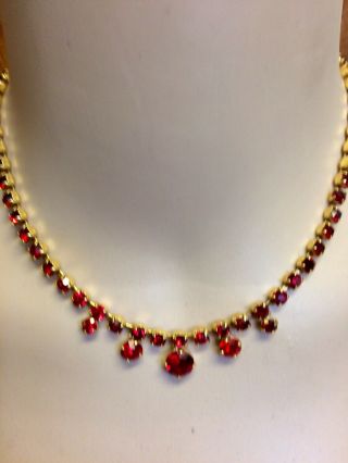 Stunning Antique Vintage Gold Red Garnet Necklace 1950s