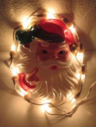 Vintage Plug In Plastic Santa Face Lights Up Wall Decor 8 " X 6 1/2 "