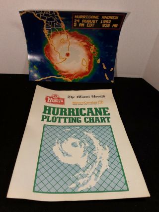 Vintage Hurricane Andrew Photo Miami Herald Plotting Chart Signed By Bob Soper