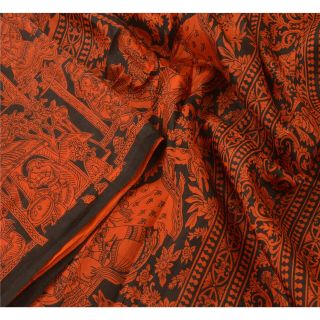 Sanskriti Vintage Black Saree Pure Silk Printed Sari Craft Decor Soft 5yd Fabric