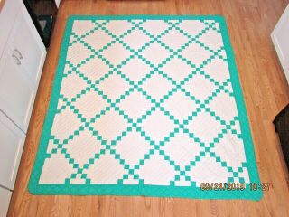 Vintage Antique Green/white Hand Sewn Quilt Flying Geese Ohio