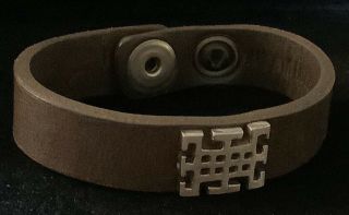 Vintage Alberto Luzzi Brown Leather Band With Sterling Grid And Snap Bracelet.