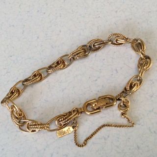 Vintage Monet Gold Tone Link Bracelet Safety Clasp And Chain Plain & Twisted