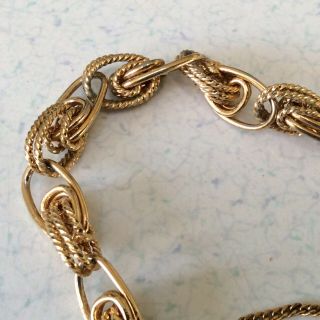 Vintage Monet Gold Tone Link Bracelet Safety Clasp And Chain Plain & Twisted 3