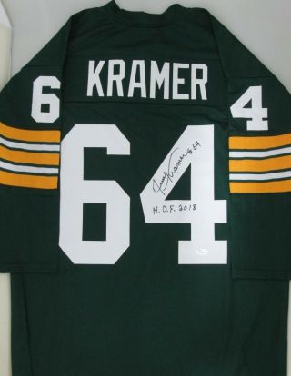 Packers Jerry Kramer Signed Custom Green Bay Jersey Auto W/ " Hof 