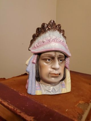 Vintage Tobacco Jar - Porcelain Indian Chief