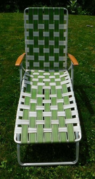 Vintage Aluminum Folding Lawn Chaise Chair Green Webbing Patio Camping