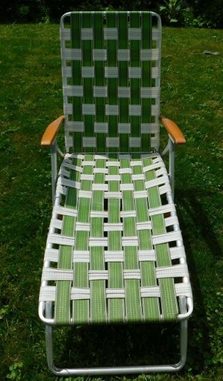 Vintage Aluminum Folding Lawn Chaise Chair Green Webbing Patio Camping 2