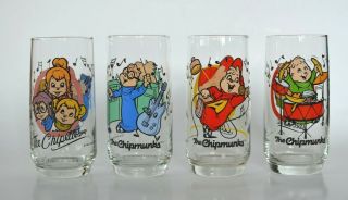 Vtg 1985 Alvin & The Chipmunks Glasses Hardees Bagdasarian Complete Set Of 4