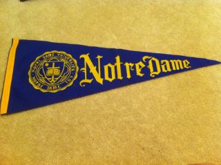 Vintage 1960s Notre Dame University College Football Blue Wool Pennant Flag