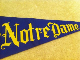 Vintage 1960s Notre Dame University College Football Blue Wool Pennant Flag 3