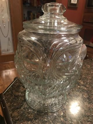 Euc 1970’s Vintage Clear Glass Owl Cookie Jar