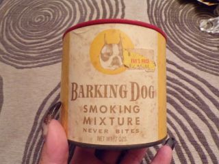 Vtg Barking Dog Smoking Mixture Tobacco Can
