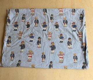 Vintage 1990’s Ralph Lauren Polo Teddy Bear Twin Flat Sheet Blue Stripes