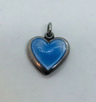 Antique Sterling Silver Blue Enamel Guilloche Puffy Heart Charm