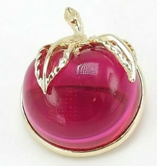 Vintage Sarah Coventry Lucite Jelly Belly Apple Brooch Pin Estate Red - Gold Tone