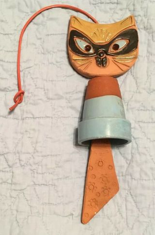 Fab Vntg 60s 70s Pacific Stoneware Cat Kitty Wind Chime Pottery Clay Made Usa