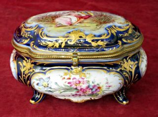 Antique Sevres Hand - Painted Porcelain Box Signed " Hele ",  Raised Gilding,  Ormolu