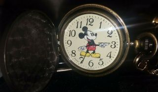 Vintage Walt Disney Mickey Mouse Pocket Watch with Chain and Tin,  Verichron 3