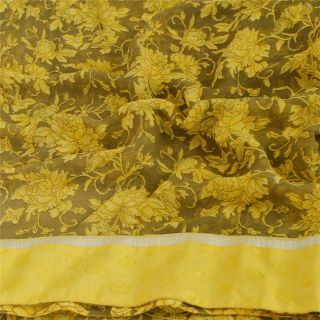 Sanskriti Vintage Yellow Saree Blend Georgette Printed 5 Yard Sari Craft Fabric 3