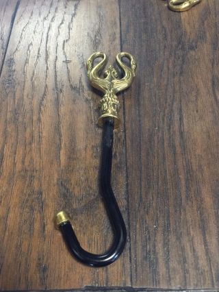 19393 Vintage Solid Brass Double Swan Ornate Fireplace Damper Pull Handle