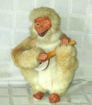Antique - France - Roullet & Decamps - Automaton - Monkey - Playing Banjo - Wind - Up - Toy - 11 "