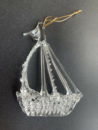 Vintage Hand Spun Blown Art Glass Christmas Ornament Sail Boat