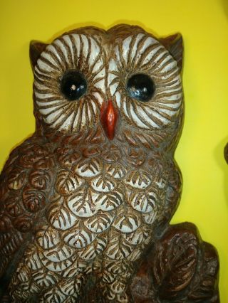Pair Vintage Owl Wall Hanging Decor Art Bird Rustic 7.  5 " Tall Lightweight Foam