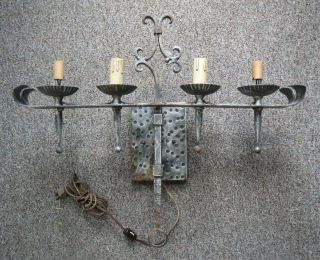 Vintage Spanish Revival Cast Wrought Iron Wall Mount 4 " Candle " Sconce Italian