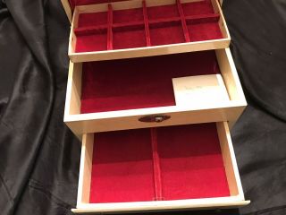 Vintage Mele Jewelry Box Cream Red Velvet Inside - With Key