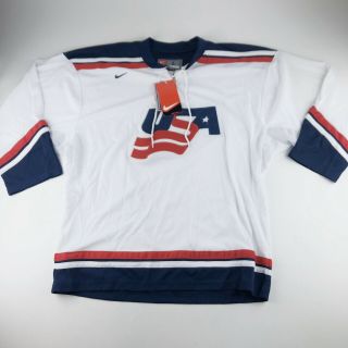 Vintage Nike Usa Olympic Team Ice Hockey Jersey Red White Blue Large Nwt