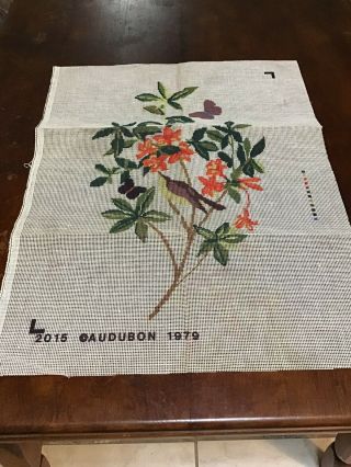 Needlept Canvas Only Vintage Printed " Flowers/bird Audubon 1979 12x19 " Multi (352
