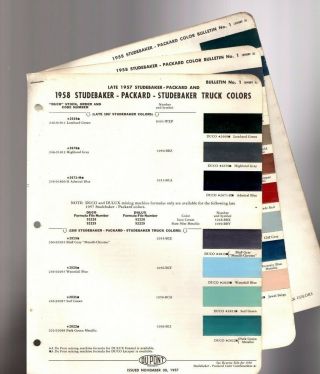 Vintage 1958 Studebaker / Packard Color Chip Paint Sample Brochure/chart (1957)