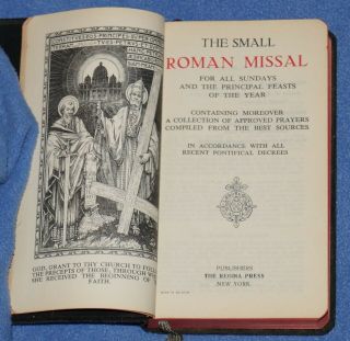 " The Small Roman Missal " 1935 Vintage Catholic Prayer Book,  The Regina Press