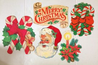 (5) Vintage Christmas Cardboard Die Cut Wall/door Hanging Decorations - 15”