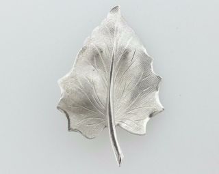 Vintage Signed Beau Sterling Silver 925 Textured Leaf Brooch Pin