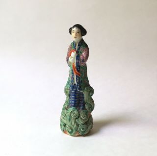 Antique Chinese Porcelain Famille Rose Figurine Of Woman In Robes Early Republic