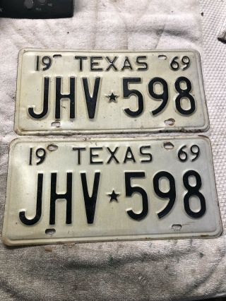 Vintage 1969 Texas License Plate Pair