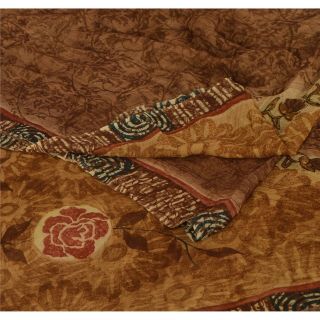 Sanskriti Vintage Brown Saree Blend Georgette Printed 5 Yard Sari Craft Fabric