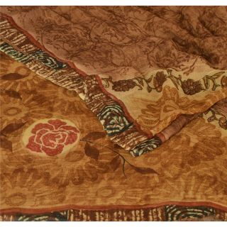 Sanskriti Vintage Brown Saree Blend Georgette Printed 5 Yard Sari Craft Fabric 2