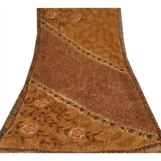 Sanskriti Vintage Brown Saree Blend Georgette Printed 5 Yard Sari Craft Fabric 3
