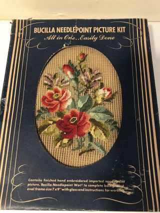 Vintage Bucilla Needlepoint Picture Kit With Frame Instructions - Flowers