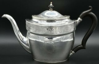 Georgian Solid Silver Oval Bright Cut Teapot By Henry Nutting London 1799 479